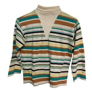 No Brand Women’s Vintage Striped Turtle Neck Midi Cut 1/2 Sleeve Top Size Small